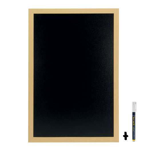 Set of six Securit Woody teak wall chalkboards, 60x40cm, with natural wood frames, ideal for home or office use.