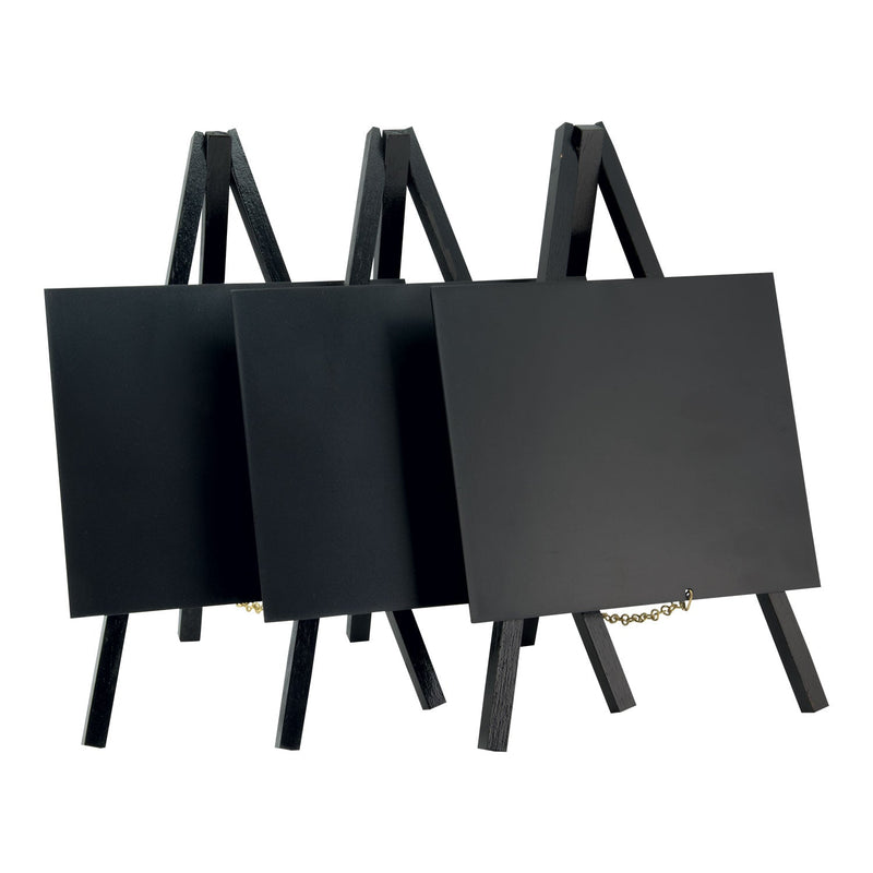 Load image into Gallery viewer, Securit Table Chalkboard Set - Mini Easel Black (10 Sets of 3) - 30 Easels + White Markers
