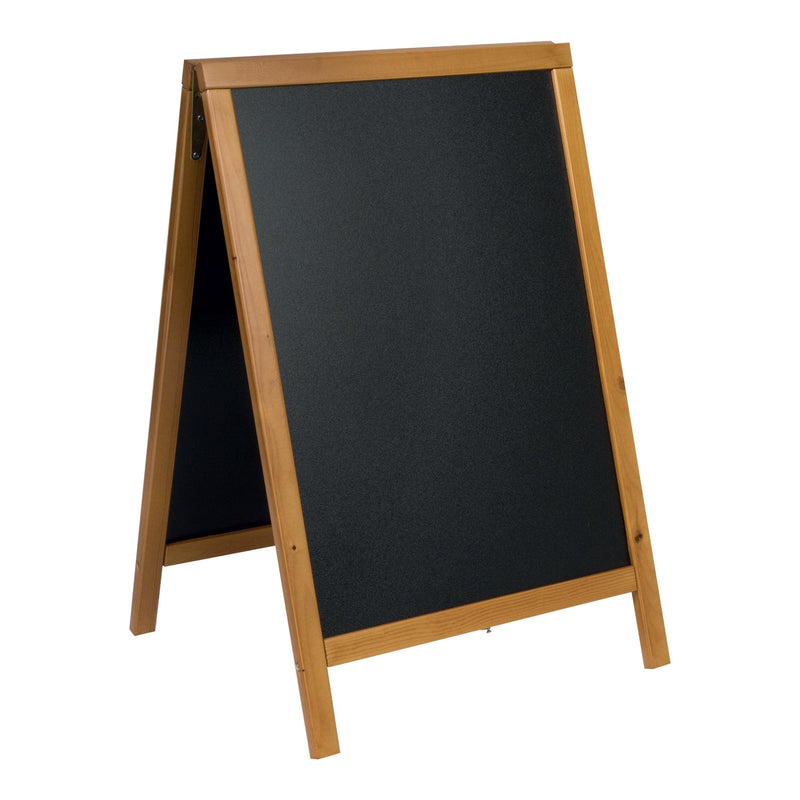 Load image into Gallery viewer, Securit Chalkboard Set - Woody Small Pinewood Pavement Board in Teak 85 cm - Board + Waterproof Markers + Cleaner
