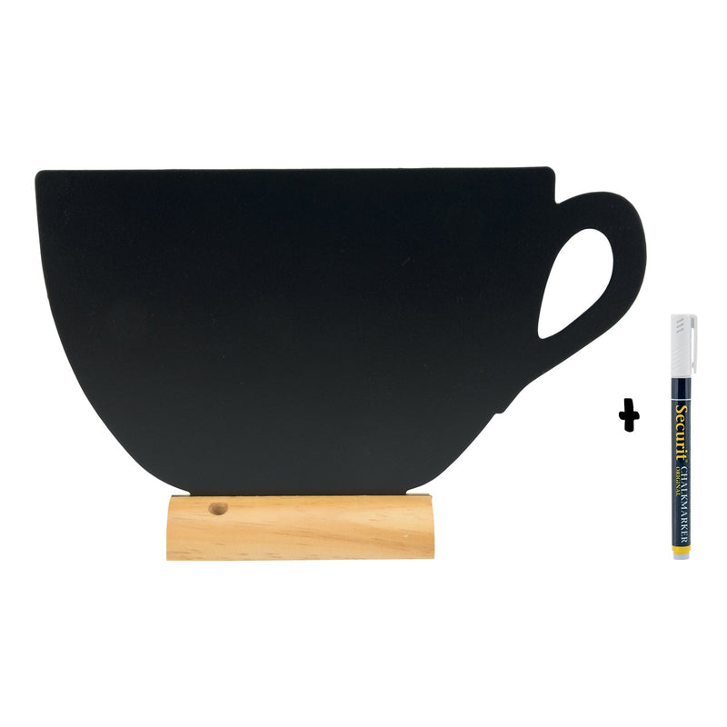 Load image into Gallery viewer, Coffee Corner Kitchen Set - Teapot &amp; Cup Chalkboards on Wooden Bases + Coffee Stencils + White Chalk Markers
