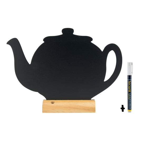 Coffee Corner Kitchen Set - Teapot & Cup Chalkboards on Wooden Bases + Coffee Stencils + White Chalk Markers