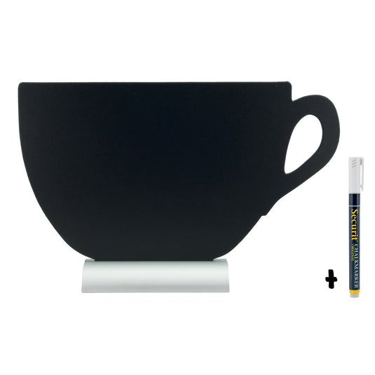 Coffee Bar Set - Cup Chalkboards on Aluminium Bases + Moka Pot Wall Chalkboards + Coffee Stencils + White Chalk Markers