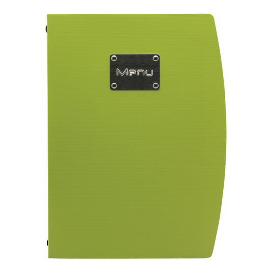 Set of 10 Securit Rio green menu holders, 34x25.5x1.8cm, durable plastic for restaurant menus or display signs.