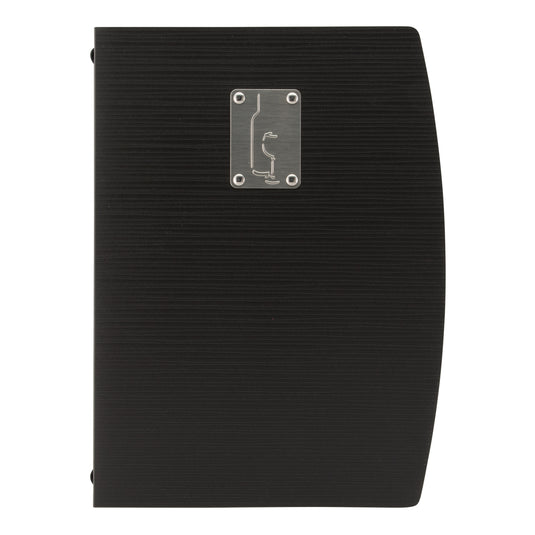 Black Securit Rio menu holders, 34x25.5cm, with clear viewing areas, pack of 10, designed for displaying menus professionally.