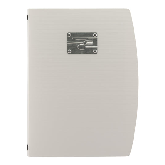 Set of 10 Securit Rio white menu holders, 34x25.5x1.8cm, for displaying menus in restaurants or cafes.