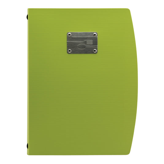 Set of 10 green Securit Rio menu holders, 34x25.5x1.8cm, made of durable material, perfect for restaurant or cafe displays.