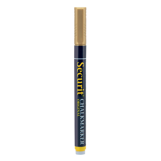 Set of 12 Securit gold chalkmarkers, loose 14x1x1.5cm, ideal for chalkboard and craft projects with vibrant gold color.