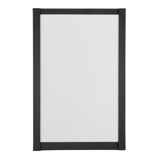 Set of 10 black Securit magnetic menu holders, 33.3x22cm, with flexible, slim design for displaying menus or signs.