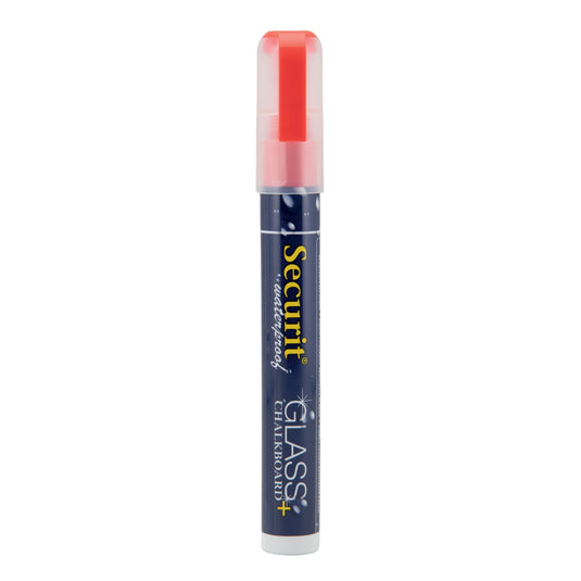 Set of 12 Securit waterproof red chalkmarkers with loose tips, measuring 14.5x1.5x2cm, ideal for chalkboard and glass writing.