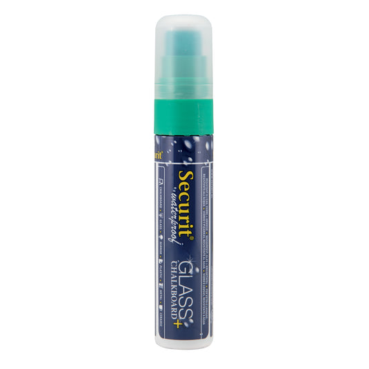 Set of 6 Securit waterproof green chalkmarkers, 15.5x2.7x2.7cm, ideal for chalkboard and glass surface writing.