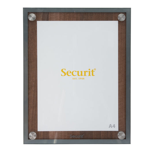 Securit Information Display Set - Glass Star Walnut A4 - Display + Pole & Base + LED Lamp