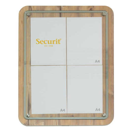 Securit Information Display Set - Glass Star Oak 4A4 - Display + Pole & Base + LED Lamp