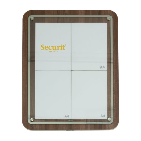Securit Information Display Set - Glass Star Walnut 4A4 - Display + Pole & Base + LED Lamp