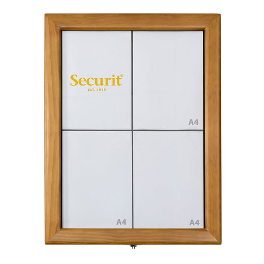Securit Information Display Set - Classic Teak 4A4 LED - Display + Pole & Base + Battery