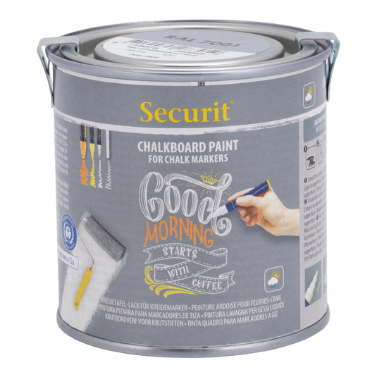 Securit Chalk Wall Kit - Grey Paint 250 ml + Waterproof Markers + Stencils + Cleaner
