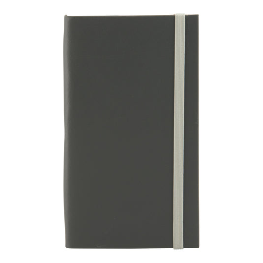 Set of 10 grey leather Securit menu holders, 18.4x10.4x2cm, with clear fronts for displaying menus professionally.