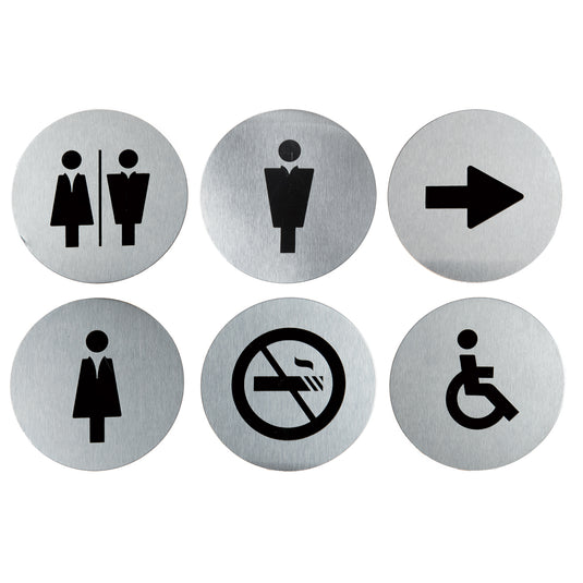 Pair of Securit stainless steel door signs, 10x10x1.2 cm, with sleek metallic finish, designed for office or room labeling.
