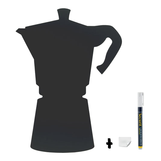 Coffee Bar Set - Cup Chalkboards on Aluminium Bases + Moka Pot Wall Chalkboards + Coffee Stencils + White Chalk Markers