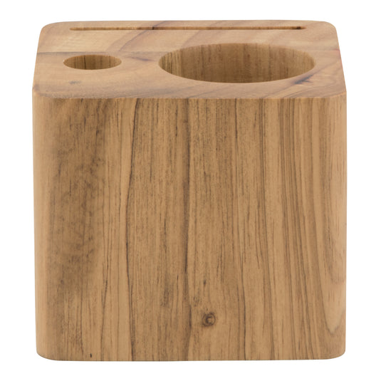 Set of 10 Securit teak menu holders with bill presenters, 7x8x8cm, designed for displaying menus in restaurants or cafes.