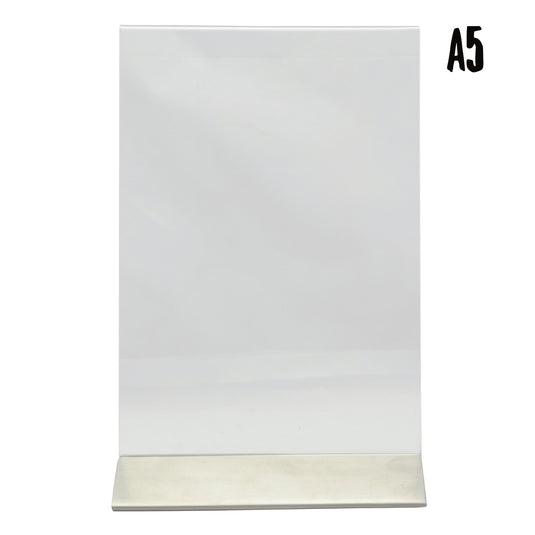 Set of six transparent Securit posterframes, table size 24.3x15x7.4cm, ideal for displaying posters or notices.