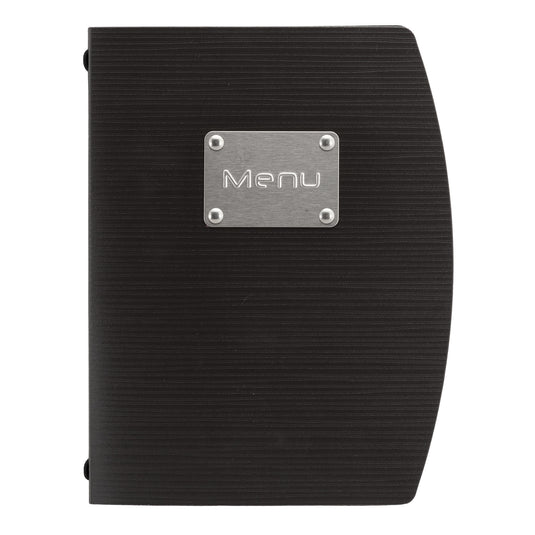 Black Securit Rio menu holders, 23.5x18x1.1cm, pack of 10, made of durable material for restaurant or café display.