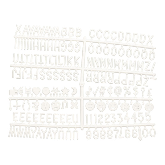 Set of six Securit white letter wall boards, 29x26x1cm, ideal for customizable message displays in home or office.
