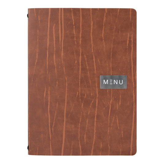Securit leather menu holders in Ruga brown, 33.2x24.6cm, pack of 10, with a sleek, professional design for restaurant menus.