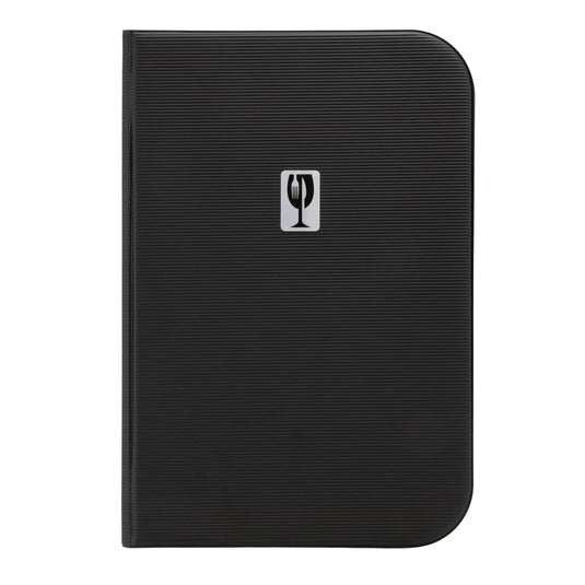 Black Securit Menu Holders, 34.5x24x1cm, pack of 10, designed for displaying menus in restaurants or cafes.