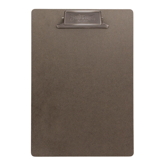 Six brown Securit menu holders clipboards, each measuring 33.5x23x3.5cm, designed for displaying menus securely.