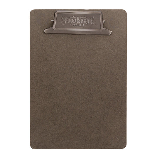 Six Securit brown menu holders clipboards, 24.5x16.7x3.8cm, designed for displaying menus in a professional setting.