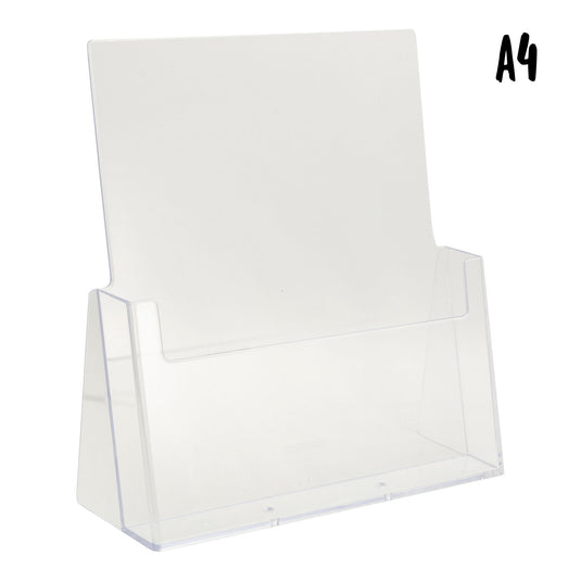 Transparent Securit brochure holder with 23.3x25.5x8 cm dimensions, ideal for displaying brochures in offices or reception areas.