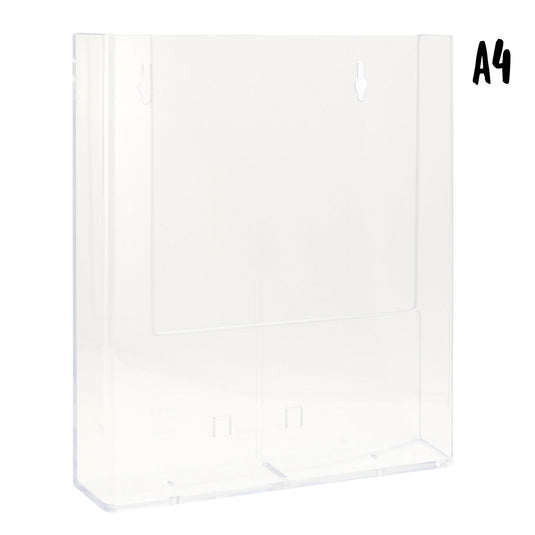 Clear Securit brochure holder measuring 23.5x24.5x3.7 cm, designed for displaying brochures and marketing materials.