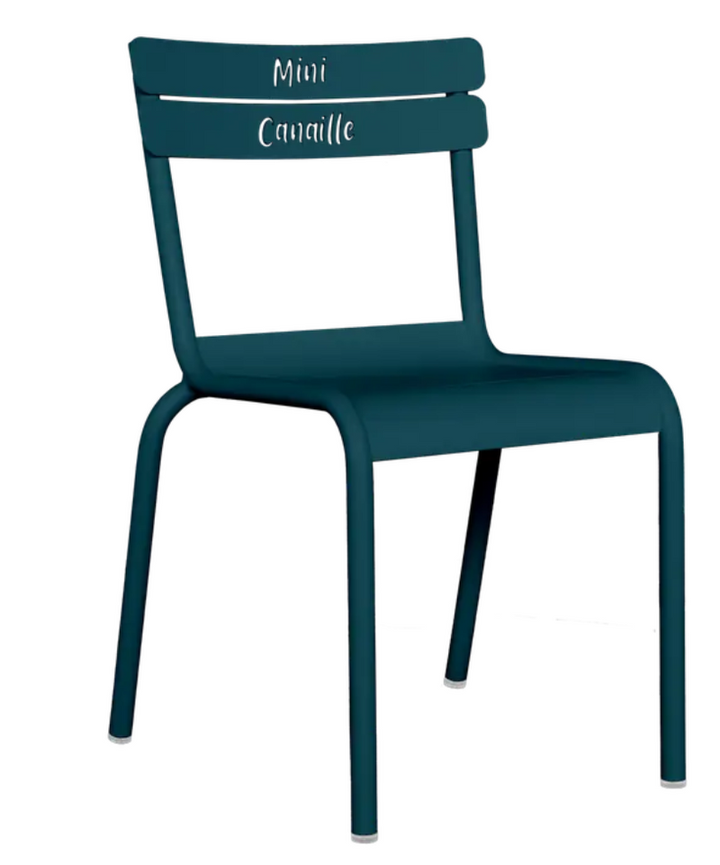 Load image into Gallery viewer, Fermob Luxembourg Kid Chair in Acapulco Blue, small children's chair with a colorful, modern design for kids' rooms or play areas.
