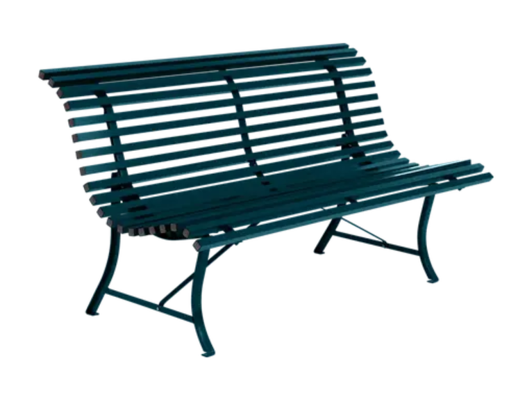 Load image into Gallery viewer, Fermob Louisiane 150cm outdoor folding steel bench with a sleek, modern design, suitable for outdoor commercial and garden spaces
