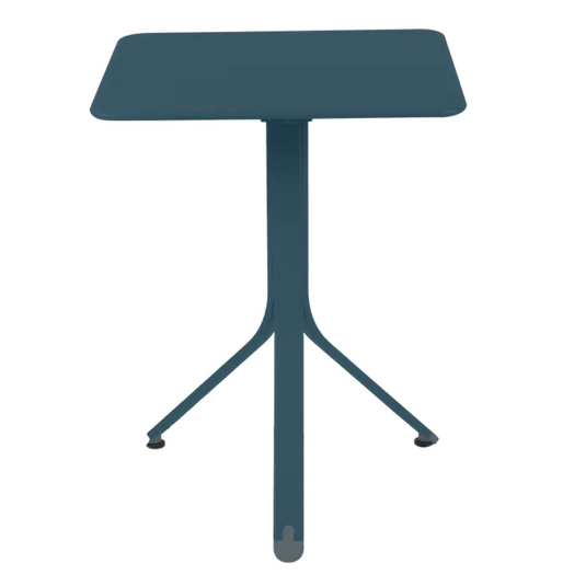 Fermob Rest'O folding outdoor table in Acapulco Blue, 57x57cm metal table for patio or garden use.