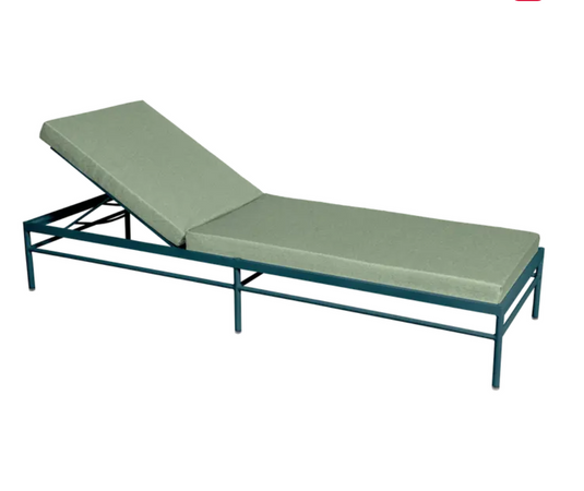 Fermob Rivage luxury metal sunlounger with a sleek design and cushioned seating, ideal for outdoor relaxation.