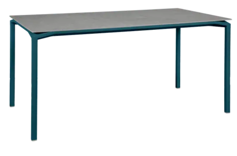 Load image into Gallery viewer, Fermob Calvi Creta Mineral dining table in Acapulco Grey, 160x80 cm, six-seater outdoor table with six chairs.
