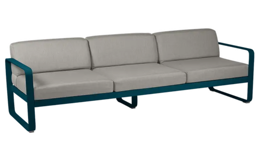 Fermob Bellevie 3-seater outdoor sofa with grey taupe metal frame, stylish and durable for outdoor furniture setups
