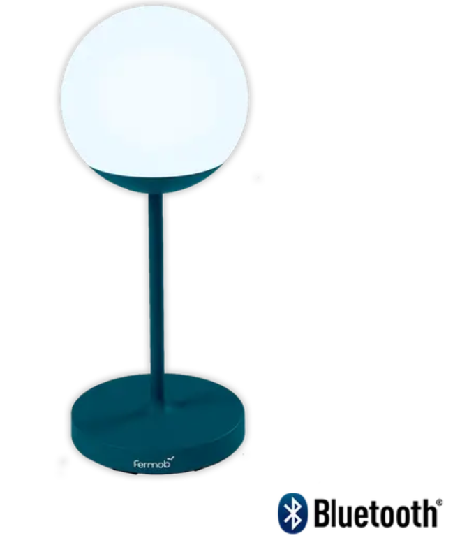 Fermob MOOON! wireless lamp standing 63 cm tall, with a modern, rounded design suitable for indoor or outdoor lighting.