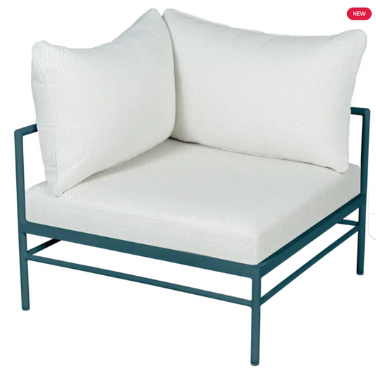 Fermob Rivage corner outdoor armchair with metal frame and woven design, part of the Fermob outdoor sofa collection.