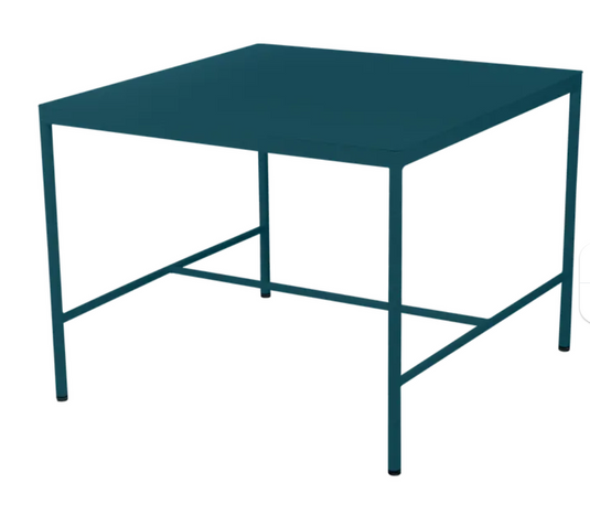 Fermob Rivage mid-height outdoor metal table, 85x85cm, with a sleek design, ideal for patio or garden seating areas.