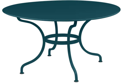 Fermob Romane round table with a 137cm diameter, suitable for up to 8 guests, featuring a modern design and colorful finish.