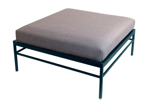 Fermob Rivage outdoor ottoman with metal frame, featuring a stylish Acapulco Straciatella design for patio or garden seating.