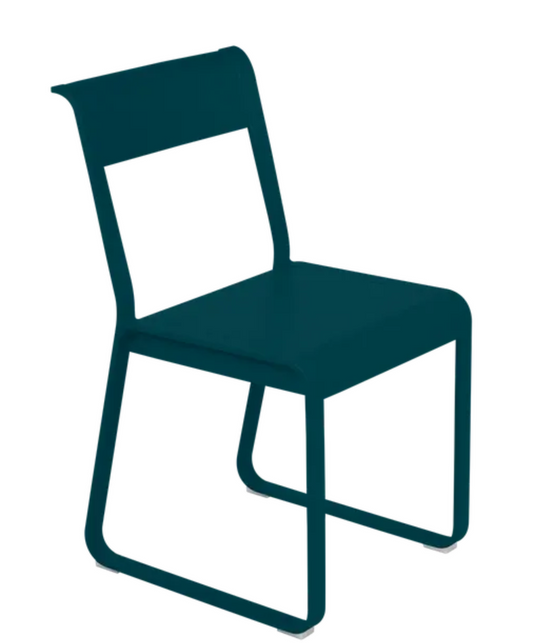 Fermob Bellevie Chair V2, a stylish outdoor metal Acapulco-style chair with a curved backrest and slender legs.