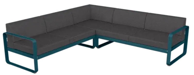 Load image into Gallery viewer, Fermob Bellevie Composition 2 outdoor lounge sofa set with graphite grey cushions and modular design for patio or garden.
