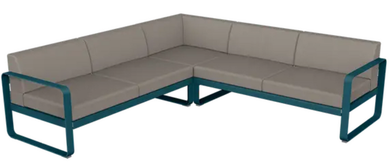 Load image into Gallery viewer, Fermob Bellevie Composition 2 outdoor lounge sofa set with grey and taupe cushions, modular design for outdoor relaxation.
