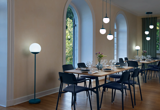 Fermob SO'O 180x90 cm oak dining table with six seats, rustic wooden table for restaurant or home use.