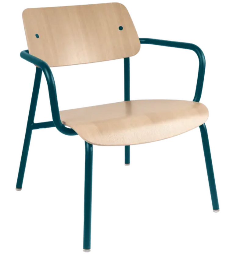 Load image into Gallery viewer, Fermob Studie Oak Lounge Armchair, metal frame with wooden seat and backrest, modern office furniture design, Ireland.
