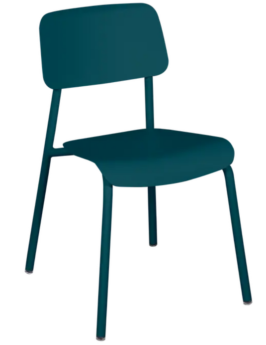 Fermob outdoor Acapulco Studie Chair with woven seat and metal frame, suitable for patio or outdoor office space.