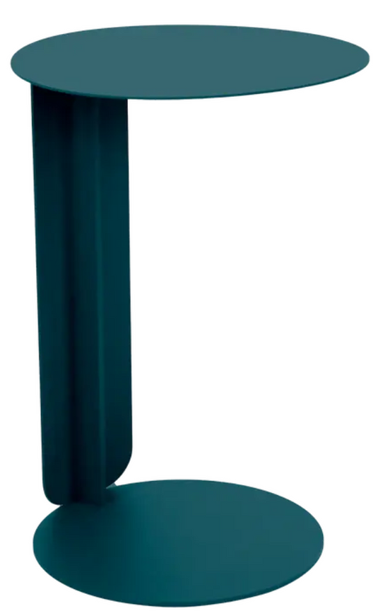 Teal Bebop Offset Table by Fermob with metal frame, outdoor design, suitable for patio or garden use.
